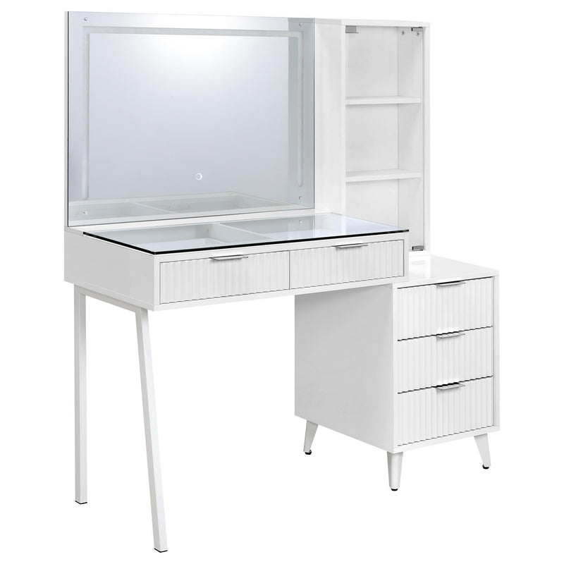 Souza 5-Drawer Makeup Vanity Table With LED Mirror White High Gloss - 930282