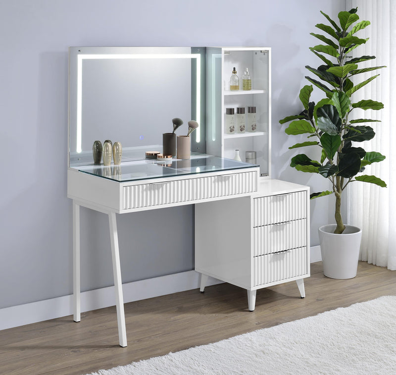 Souza 5-Drawer Makeup Vanity Table With LED Mirror White High Gloss - 930282