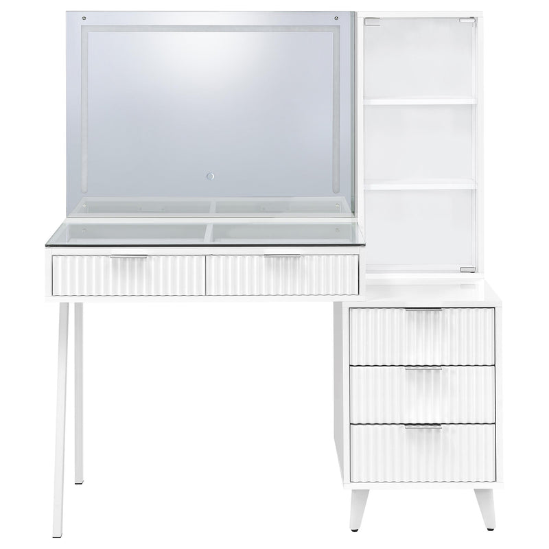 Souza 5-Drawer Makeup Vanity Table With LED Mirror White High Gloss - 930282