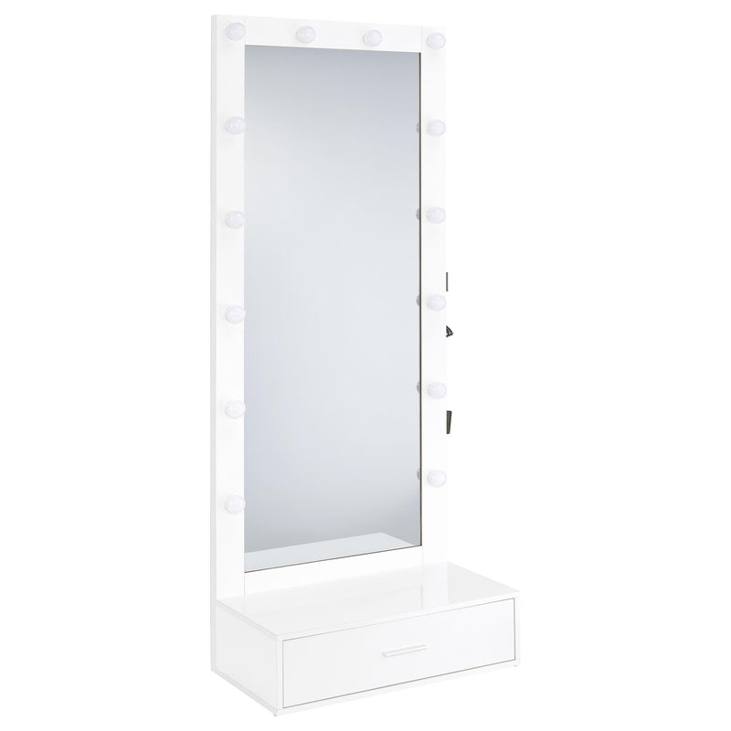 Spector 1-drawer Lighted Full-Length Floor Mirror White High Gloss - 960954