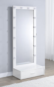 Spector 1-drawer Lighted Full-Length Floor Mirror White High Gloss - 960954