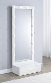 Spector 1-drawer Lighted Full-Length Floor Mirror White High Gloss - 960954