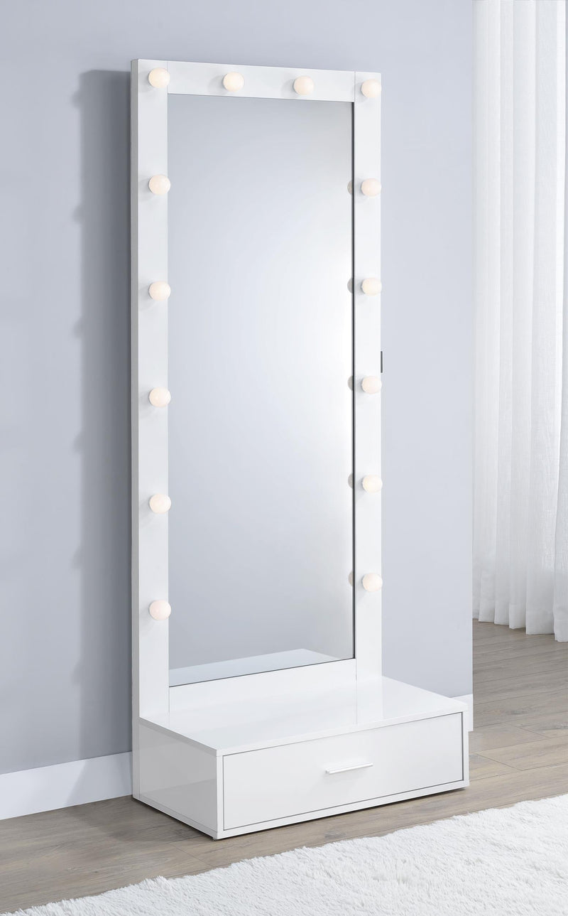 Spector 1-drawer Lighted Full-Length Floor Mirror White High Gloss - 960954
