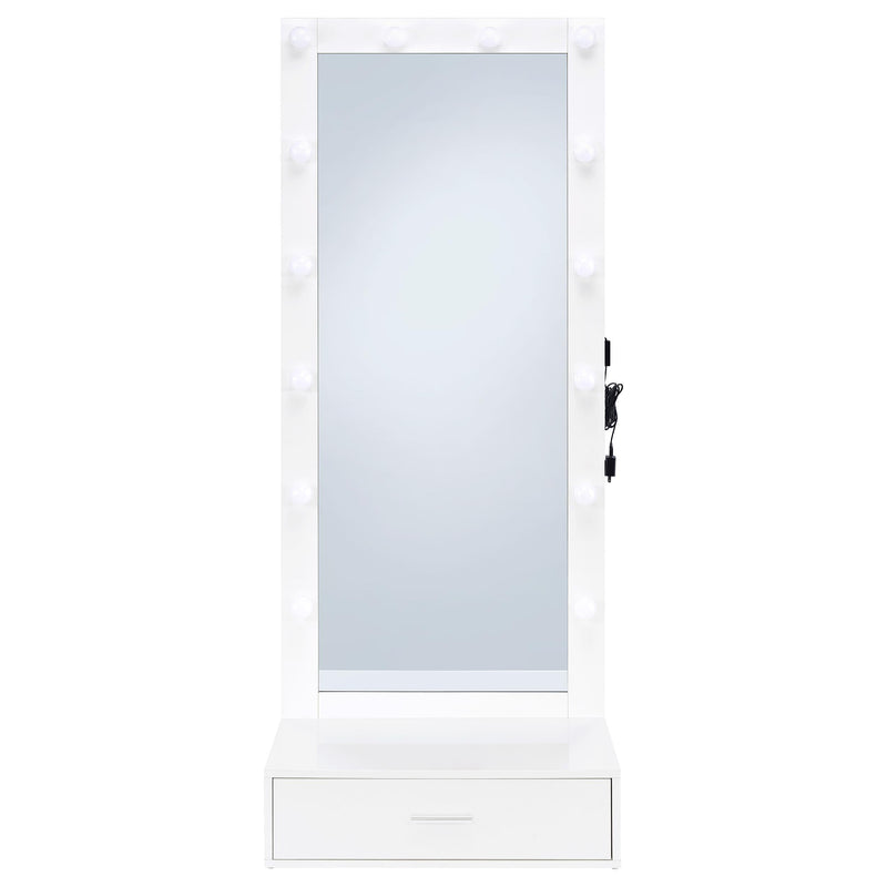 Spector 1-drawer Lighted Full-Length Floor Mirror White High Gloss - 960954
