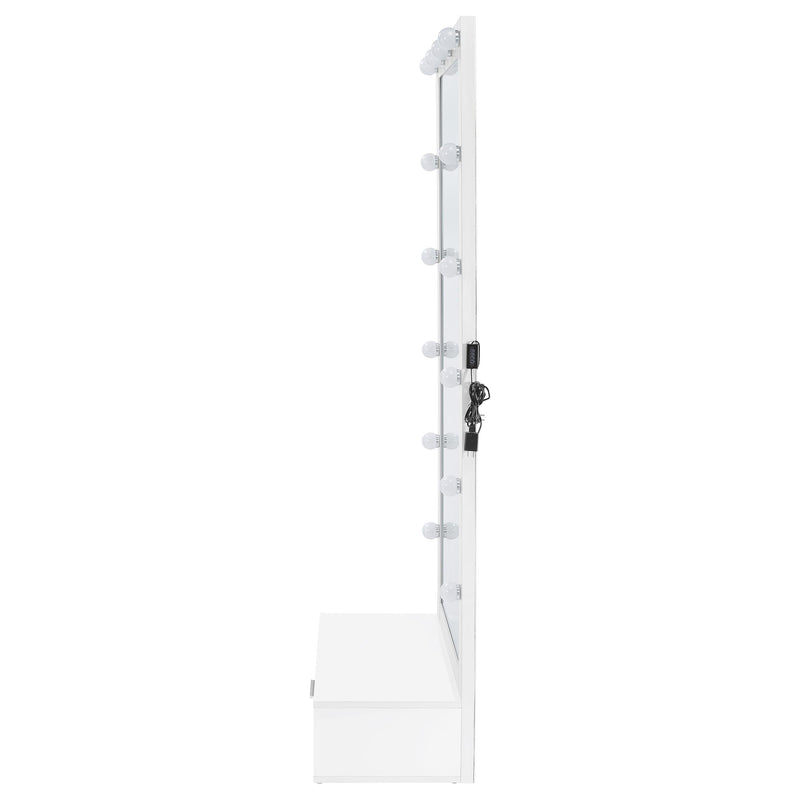 Spector 1-drawer Lighted Full-Length Floor Mirror White High Gloss - 960954