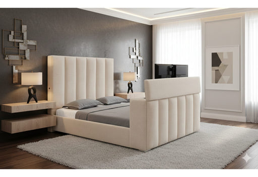 Serenity Buff Queen Bed With Speaker Tv Lift And Fireplace - SERENITY-BUFF-QB W/SPKR TV LIFT FP