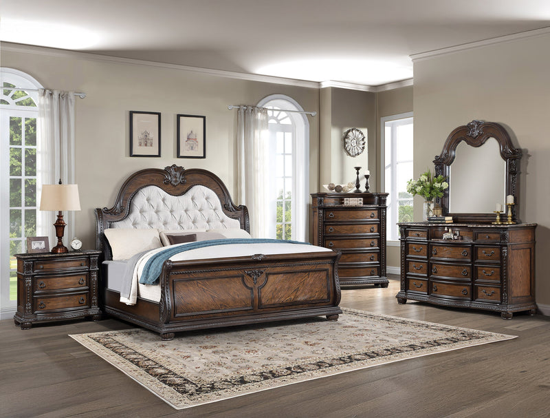 Stanley Coffee Brown Queen Upholstered Sleigh Bed - DMV FurnitureQueen Bed