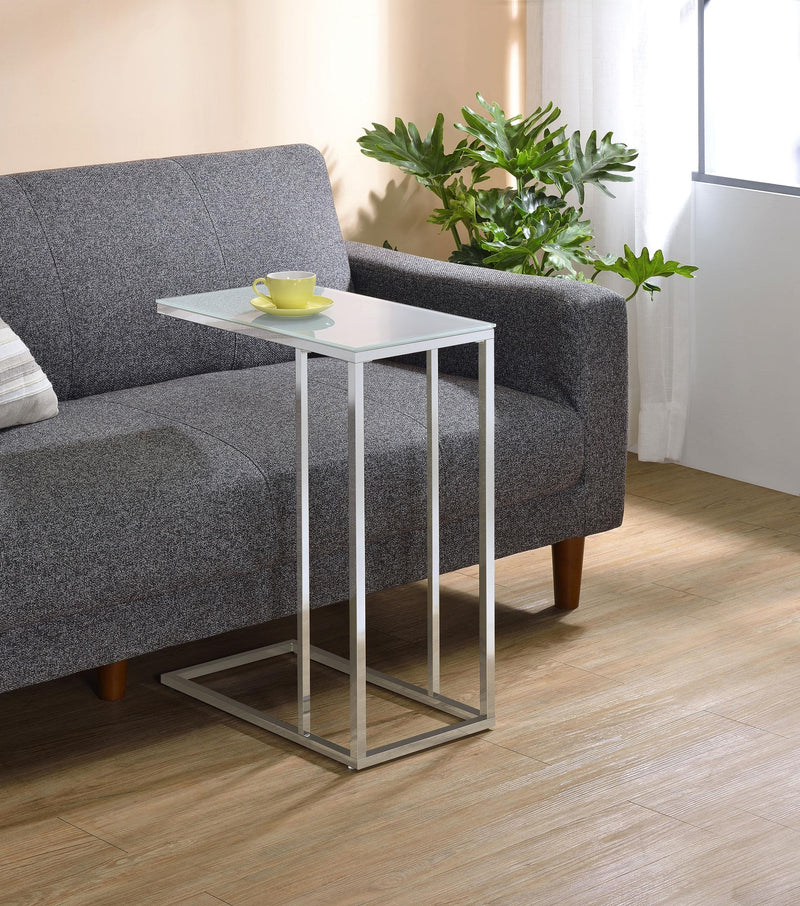 Stella White Glass Top C-Shaped Sofa Side Table Chrome - 900250