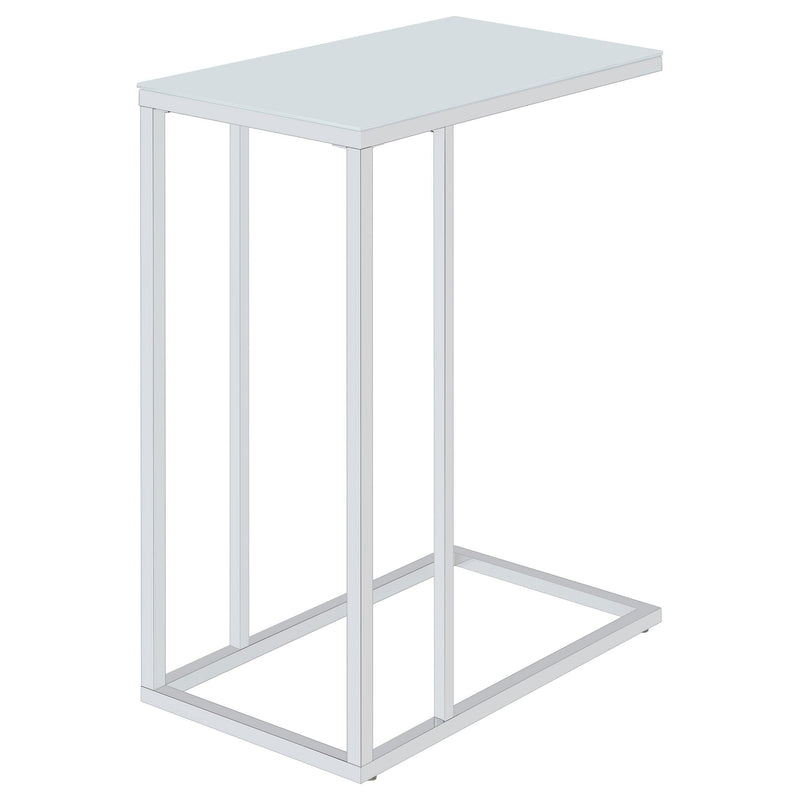 Stella White Glass Top C-Shaped Sofa Side Table Chrome - 900250