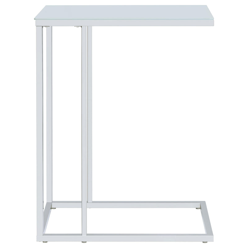 Stella White Glass Top C-Shaped Sofa Side Table Chrome - 900250