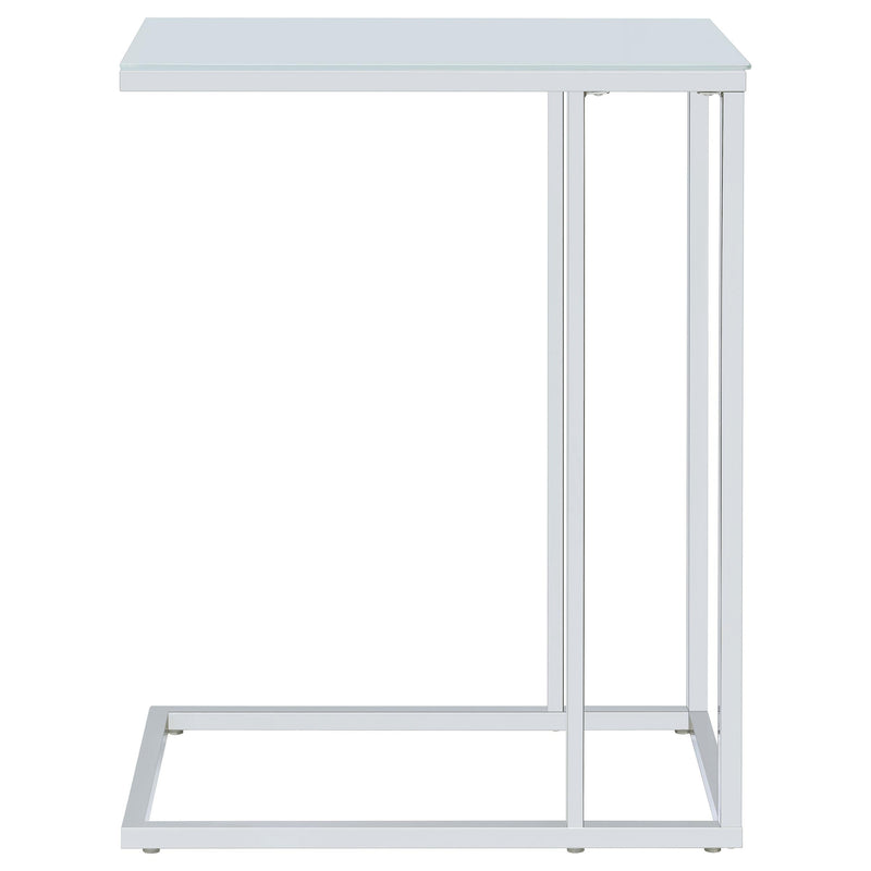 Stella White Glass Top C-Shaped Sofa Side Table Chrome - 900250