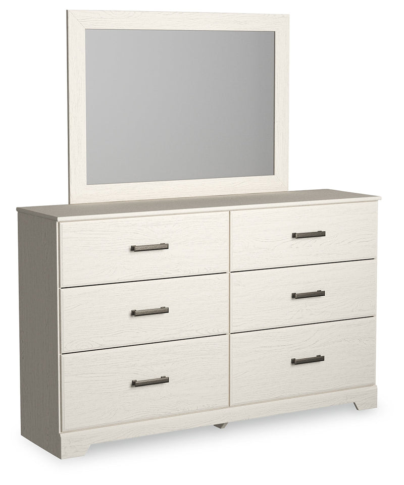 Stelsie Full Panel Bed with Mirrored Dresser in White - PKG018453
