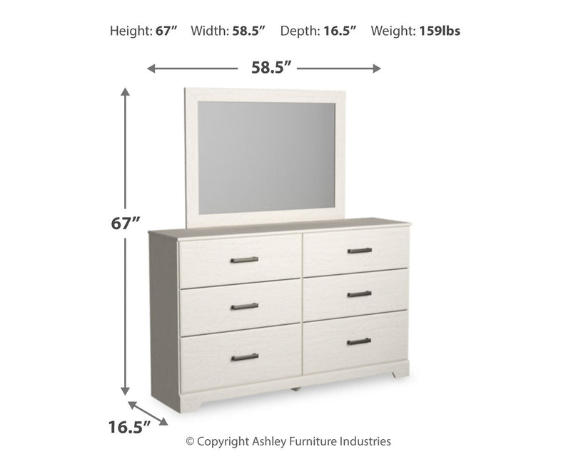 Stelsie Full Panel Bed with Mirrored Dresser in White - PKG018453
