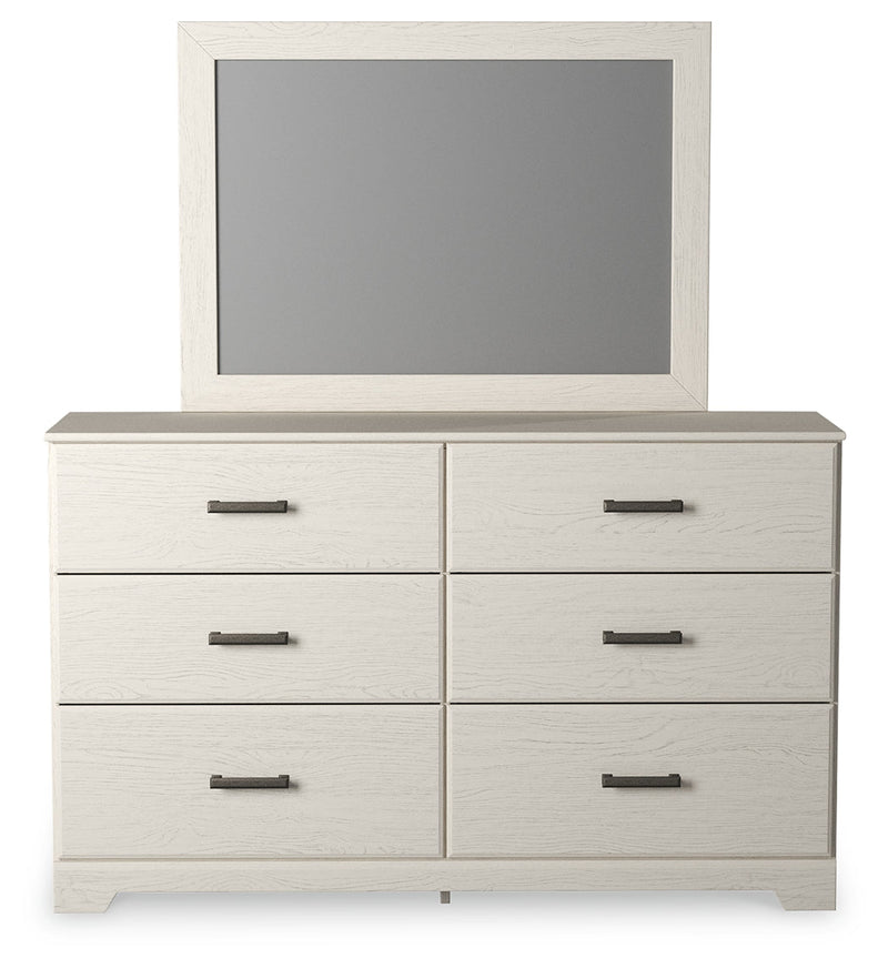 Stelsie Twin Panel Bed with Mirrored Dresser, Chest and 2 Nightstands in White - PKG015993