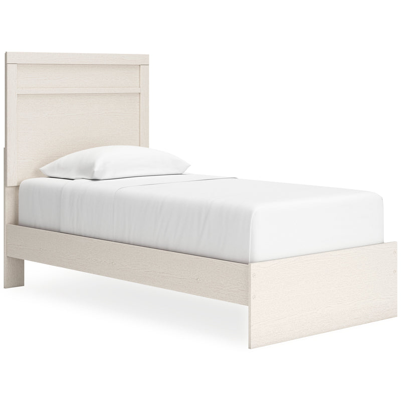 Stelsie Twin Panel Bed with Mirrored Dresser, Chest and 2 Nightstands in White - PKG015993