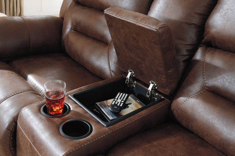 Stoneland Chocolate Reclining Loveseat with Console - 3990494 - DMV Furniture