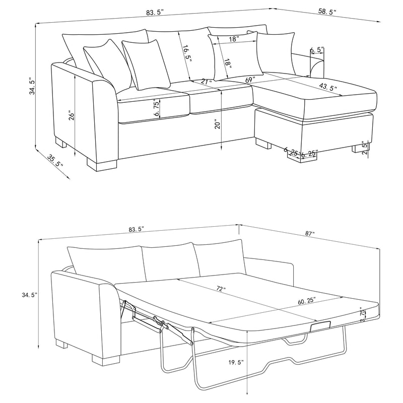 Storey Upholstered Sleeper Sectional Chaise Sofa Camel - 504778