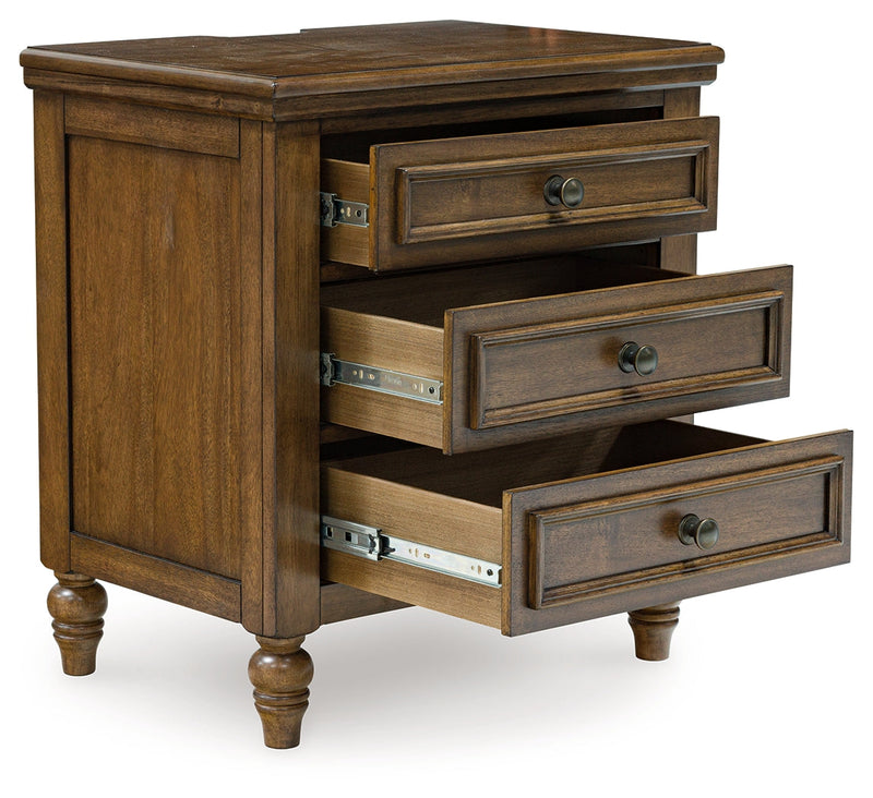 Sturlayne California King Upholstered Panel Bed with Mirrored Dresser and 2 Nightstands in Brown from Ashley - DMV Furniture