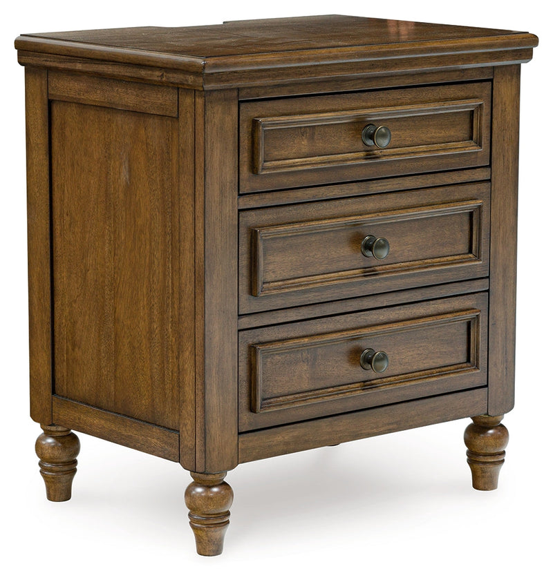 Sturlayne King Upholstered Panel Bed with 2 Nightstands in Brown from Ashley - DMV Furniture