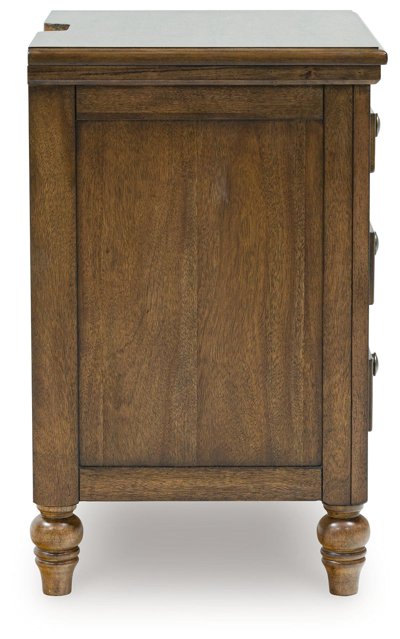 Sturlayne King Upholstered Panel Bed with 2 Nightstands in Brown from Ashley - DMV Furniture