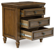 Sturlayne King Upholstered Panel Bed with Dresser and 2 Nightstands in Brown from Ashley - DMV Furniture