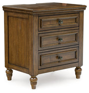 Sturlayne King Upholstered Panel Bed with Mirrored Dresser, Chest and Nightstand in Brown from Ashley - DMV Furniture