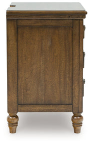 Sturlayne King Upholstered Panel Bed with Mirrored Dresser, Chest and Nightstand in Brown from Ashley - DMV Furniture