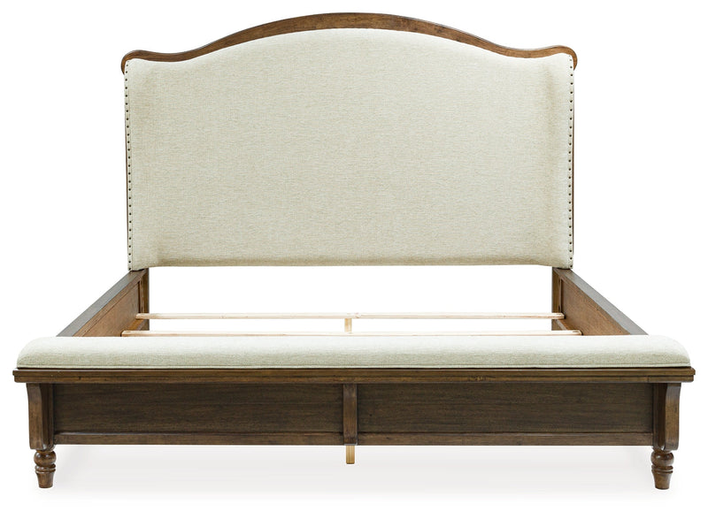 Sturlayne Queen Upholstered Panel Bed with 2 Nightstands in Brown from Ashley - DMV Furniture