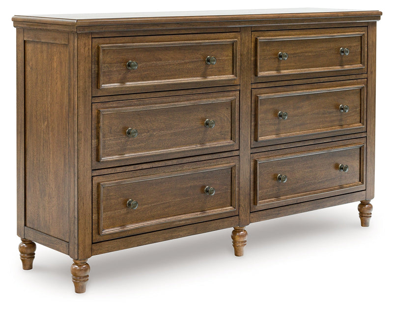 Sturlayne Queen Upholstered Panel Bed with Dresser and 2 Nightstands in Brown from Ashley - DMV Furniture