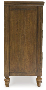 Sturlayne Queen Upholstered Panel Bed with Dresser and 2 Nightstands in Brown from Ashley - DMV Furniture
