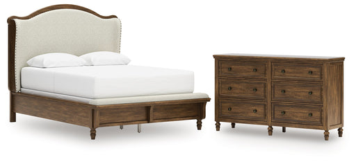 Sturlayne Queen Upholstered Panel Bed with Dresser in Brown from Ashley - DMV Furniture