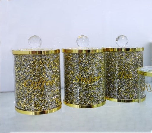 SUGAR JARS + TRAY - GOLD - 210000006094