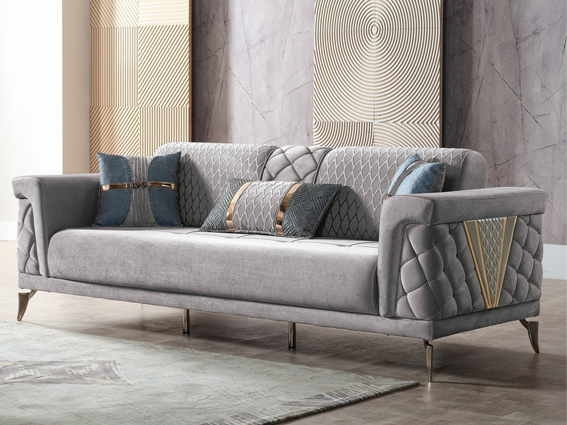 Sultan Elf 3-pieces (Sofa & Loveseat & Chair) Livingroom in Light Grey - Blue - 200-ELIF-SUL-A125-321