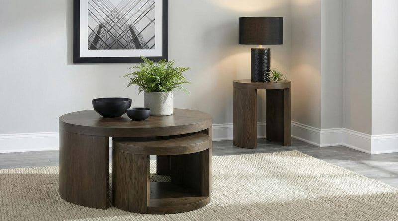 Sweeney 2-piece Round Wood Occasional Nesting Table Set Dark Walnut - 722830