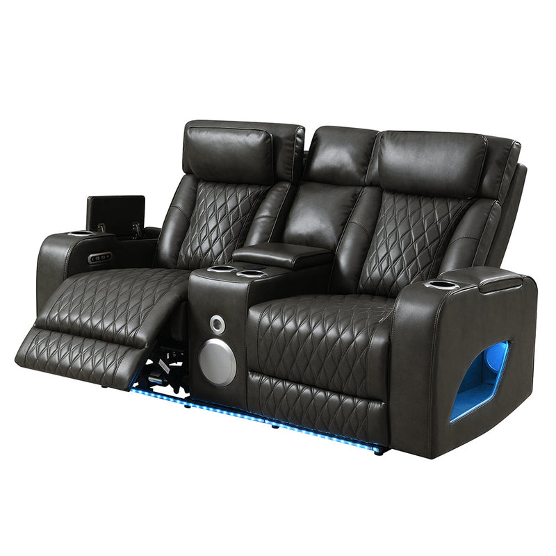 Taddeo Power Motion Loveseat w/Console, Speaker, USB, Wireless Charger & LED - LV06231