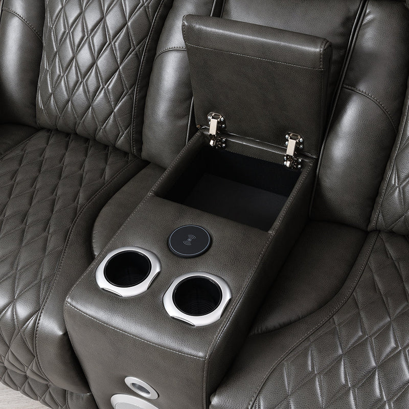 Taddeo Power Motion Loveseat w/Console, Speaker, USB, Wireless Charger & LED - LV06231