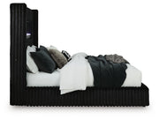 Tayleena Black Queen Upholstered Bed with Fireplace and Wireless Audio - PCB620B1