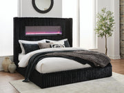 Tayleena Black Queen Upholstered Bed with Fireplace and Wireless Audio - PCB620B1
