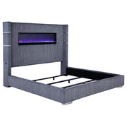 Tisdall Upholstered Eastern King Flame Visualizer Bed Grey - 306030KE
