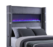 Tisdall Upholstered Queen Flame Visualizer Bed Grey - 306030Q