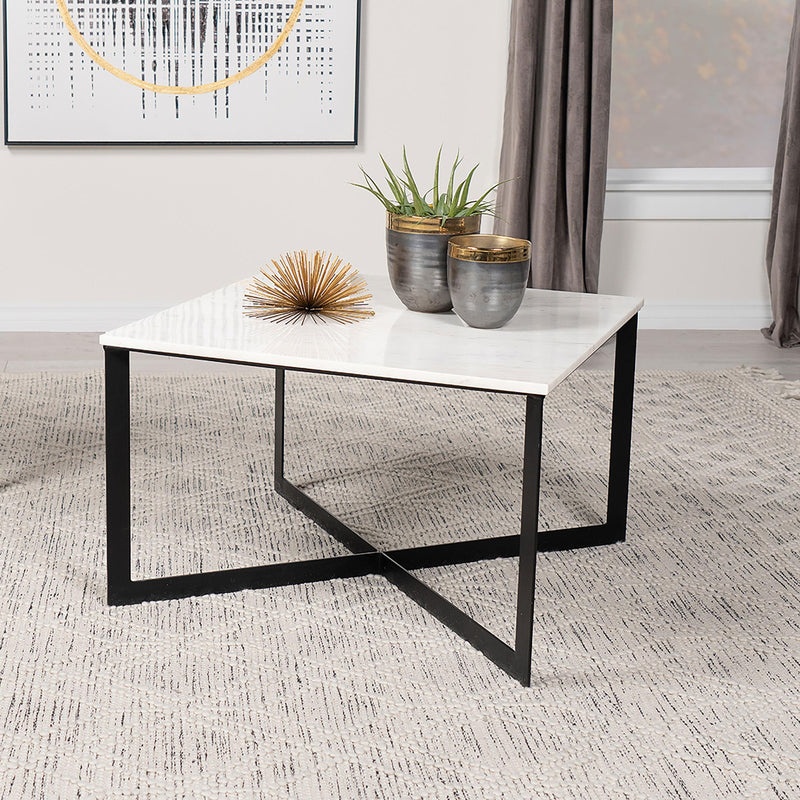 Tobin Square Marble Top Coffee Table White and Black - 707698