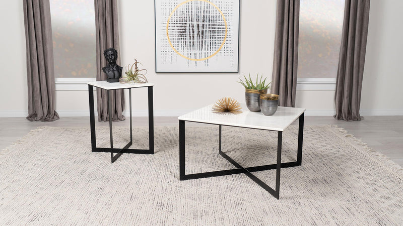 Tobin Square Marble Top End Table White and Black - 707697