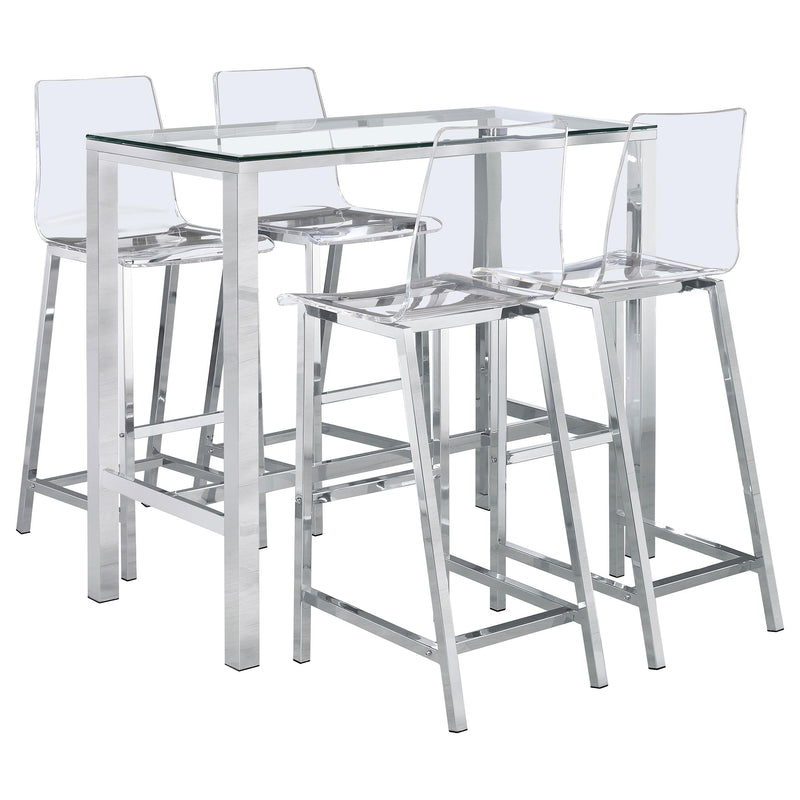 Tolbert 5-piece Bar Set with Acrylic Chairs Clear and Chrome - 104873-S5