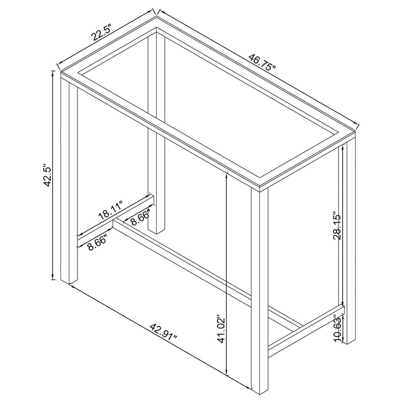 Tolbert Rectangular 47-inch Glass Top Pub Bar Table Chrome - 104873