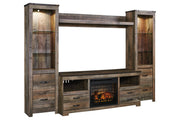 Trinell Brown 4 - Piece Entertainment Center with Electric Fireplace - DMV FurnitureEntertainment Center