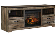 Trinell Brown 63" TV Stand with Electric Fireplace - DMV FurnitureTV Stand