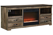 Trinell Brown 63" TV Stand with Electric Fireplace - DMV FurnitureTV Stand