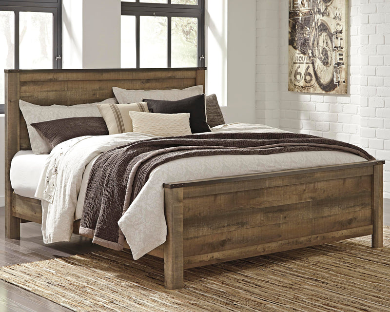 Trinell Brown King Panel Bed, Dresser, Mirror and 2 Nightstands - B446B74
