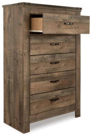 Trinell Brown King Panel Bed. Dresser, Mirror, Chest and 2 Nightstands - B446B97