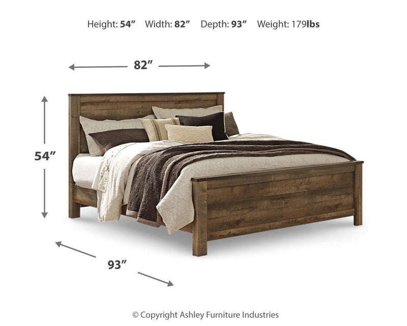 Trinell Brown King Panel Bed. Dresser, Mirror, Chest and 2 Nightstands - B446B97